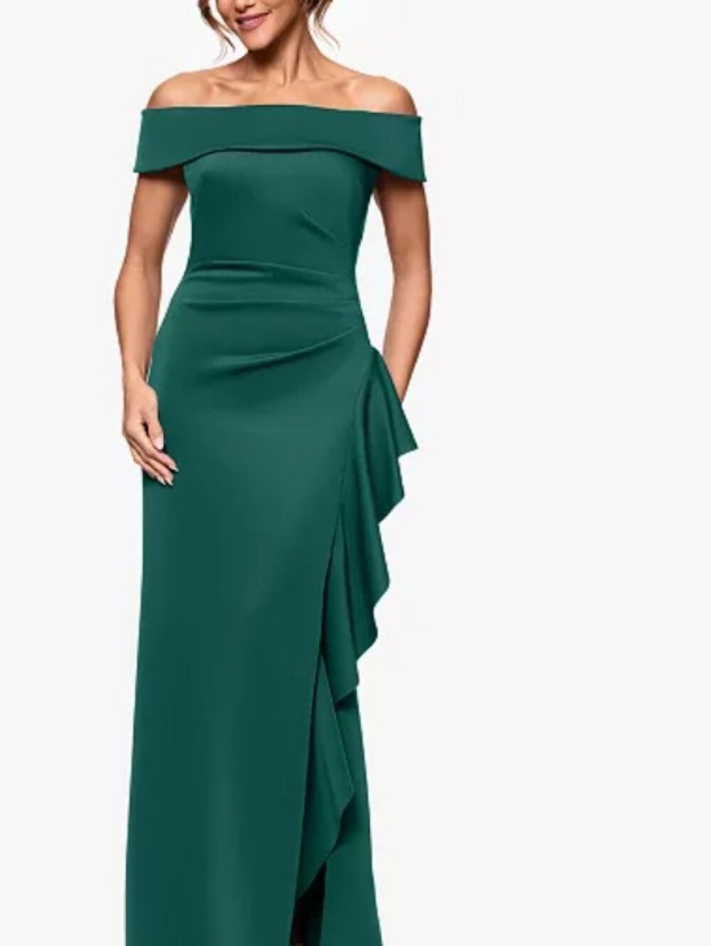 Xscape Emerald Olive Green One-Shoulder Ruffle Evening Gown*227*